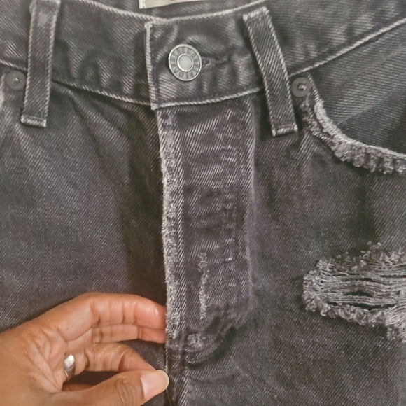 Agolde Jamie High Rise Skinny Very Distressed Black Cropped Jeans Size 24 - Picture 5 of 12